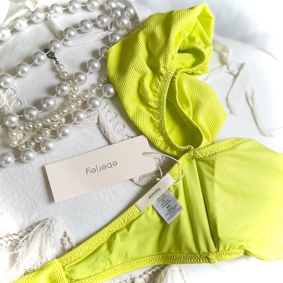 EBERJEY | M | Lola Pique Flutter Off Shoulder Bikini Top Electric Lime Green NWT - Picture 7 of 10